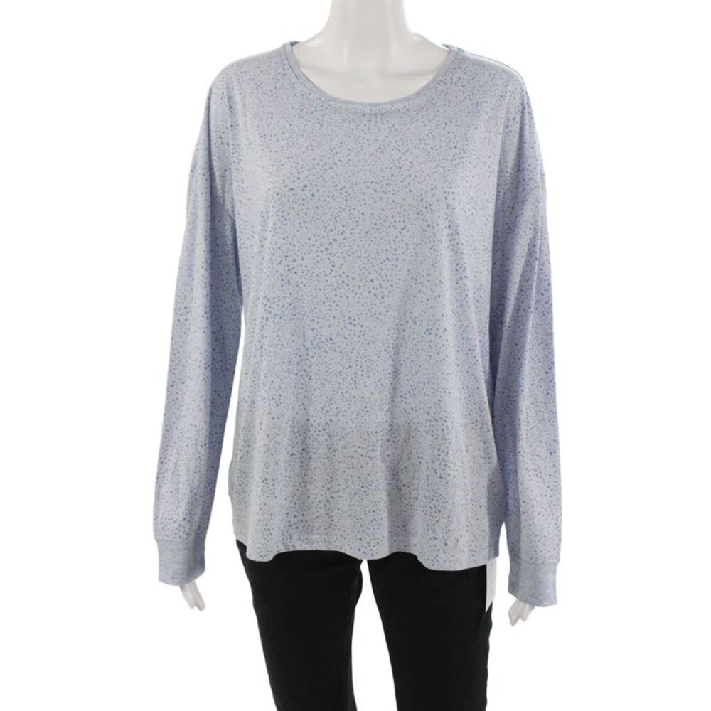 Splendid Women Polka Dot Round Neck Long Sleeve T Shirt Light Blue Size L